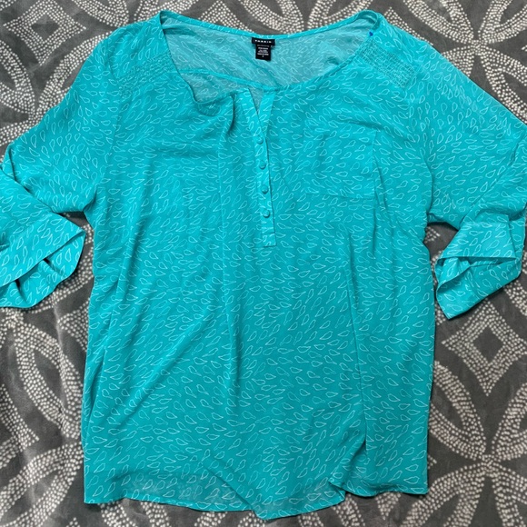 FINAL🚨Torrid button up sleeve teal bird print top 4 - Picture 2 of 4